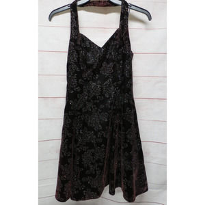 Vtg Jump Apparel Party Dress Sz 9/10 Halter Dark Burgundy w/ Sparkle Floral